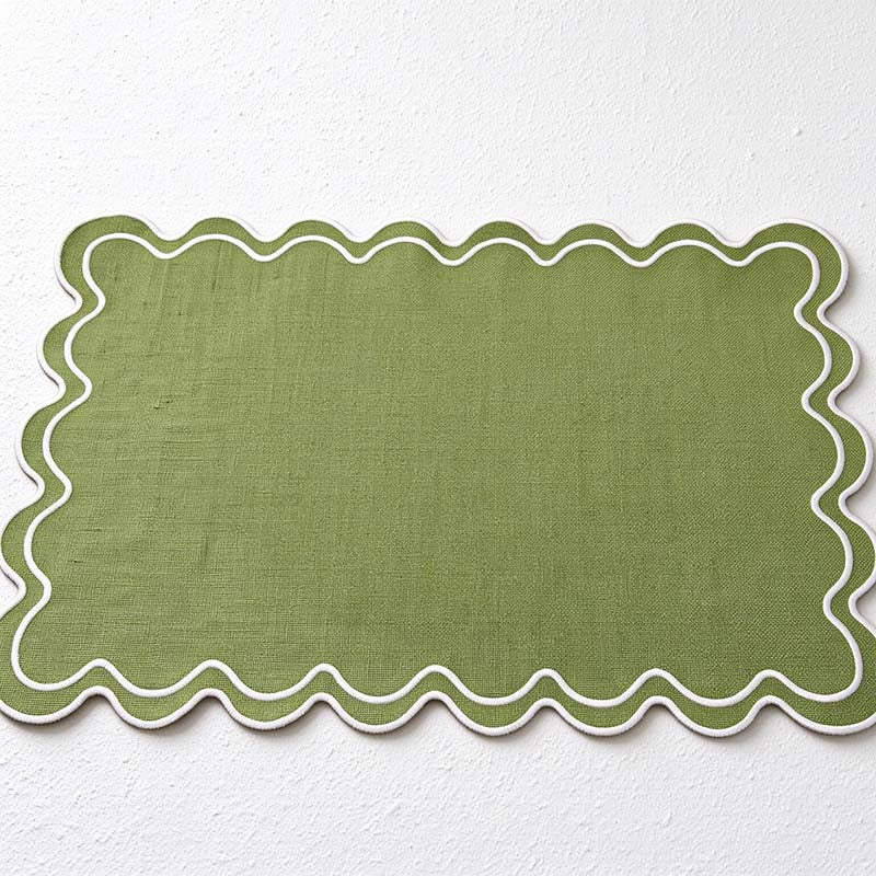 CouldNook Embroidered Placemat - Wavy Outline and Contrasting Stitched Border