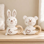 Animal Rattle with Side Wooden Grasping Ring