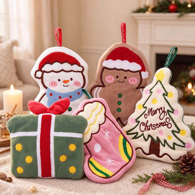CouldNook Christmas Hanging Hand Towel - Shaped Fleece And Festive Embroidery