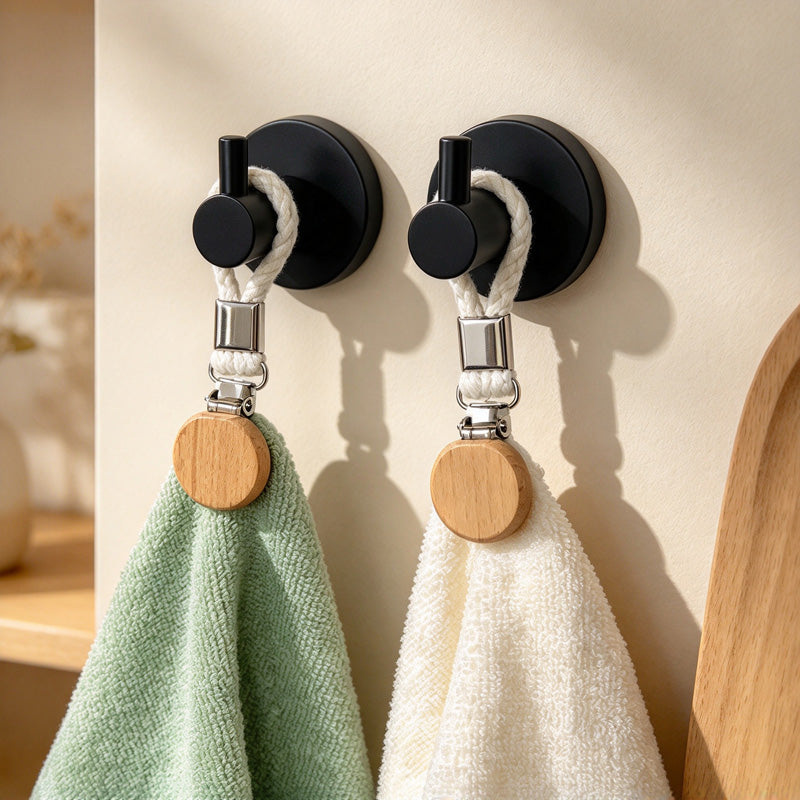 CouldNook Towel Clip - Braided Hanging Loop And Round Wood Detail