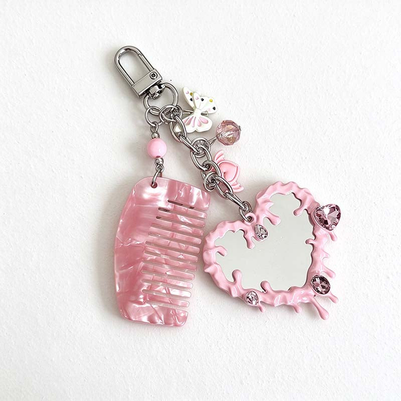 CouldNook Heart Mirror Comb Charm - Butterfly Bead Accents