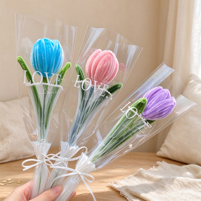 Artificial Tulip Stem with Sheer Gift Wrap