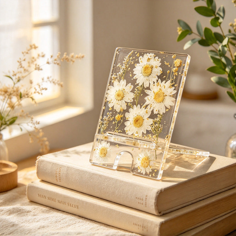CouldNook Floral Resin Phone Stand - Clear Panels and Embedded Blooms