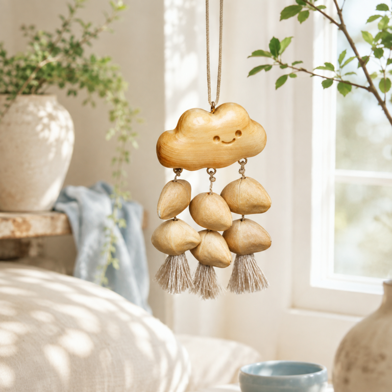 CouldNook Fake Wooden Cloud Seed Wind Chime - Rain Pendant