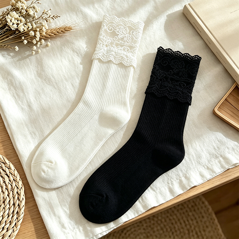 CouldNook Lace Cuff Slouch Socks - Soft Shoe Accent