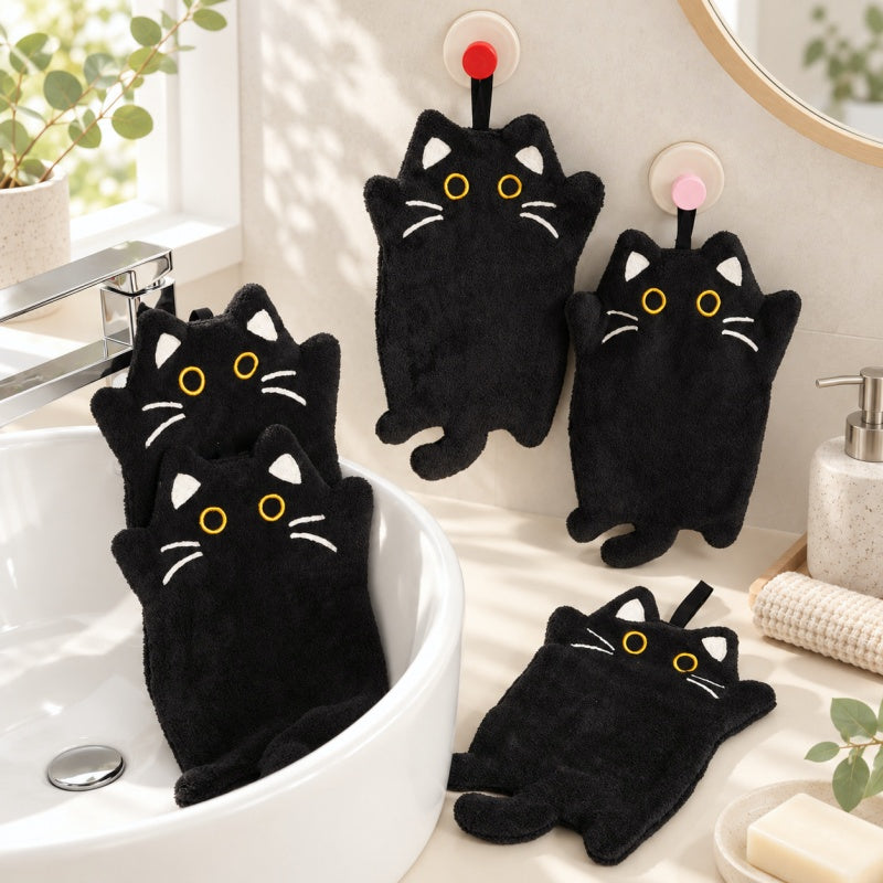 CouldNook Cat Hand Towel - Stitched Face and Curved Tail