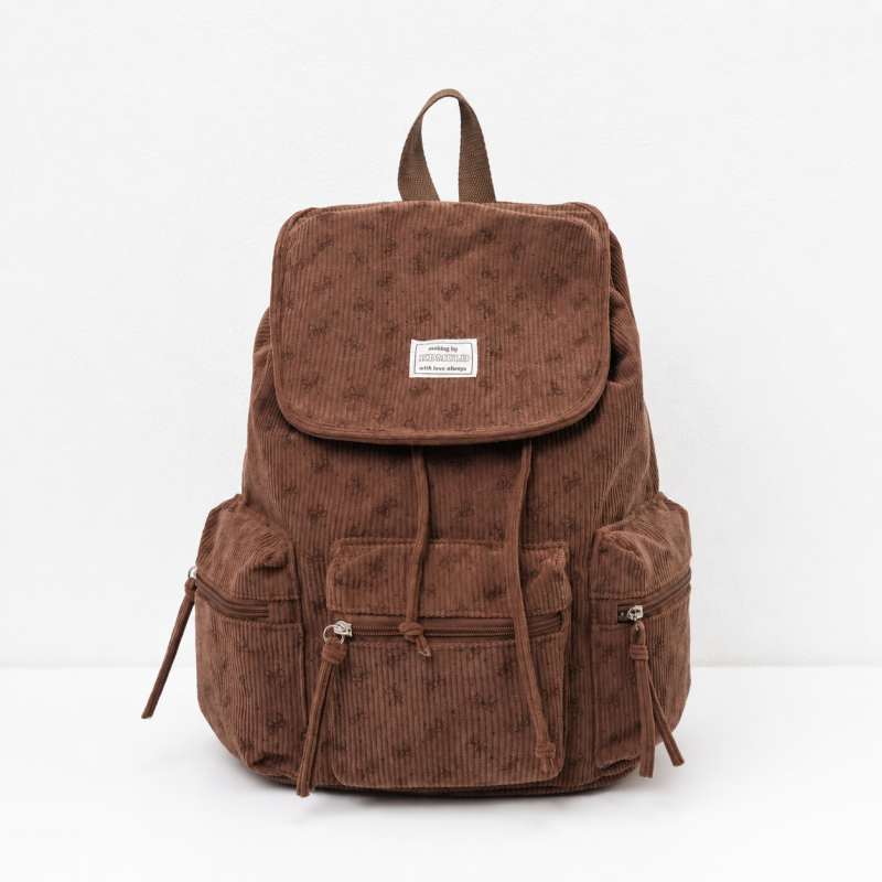 CouldNook Corduroy Drawstring Backpack - Front and Side Pockets