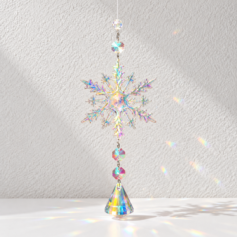 CouldNook Snowflake Suncatcher - Iridescent Facets and Shaped Glass Pendant Ends