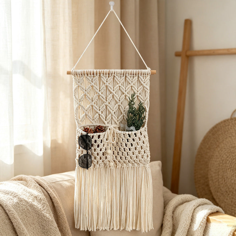 CloudNook Macrame Wall Hanging Organizer‑Boho Pocket Tapestry