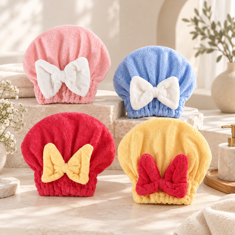 CouldNook Hair Drying Cap - Contrasting Plush Bow