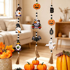 CouldNook Halloween Wooden Beaded Hanging Ornament‑Gnome Pumpkin Bat Wall Decor