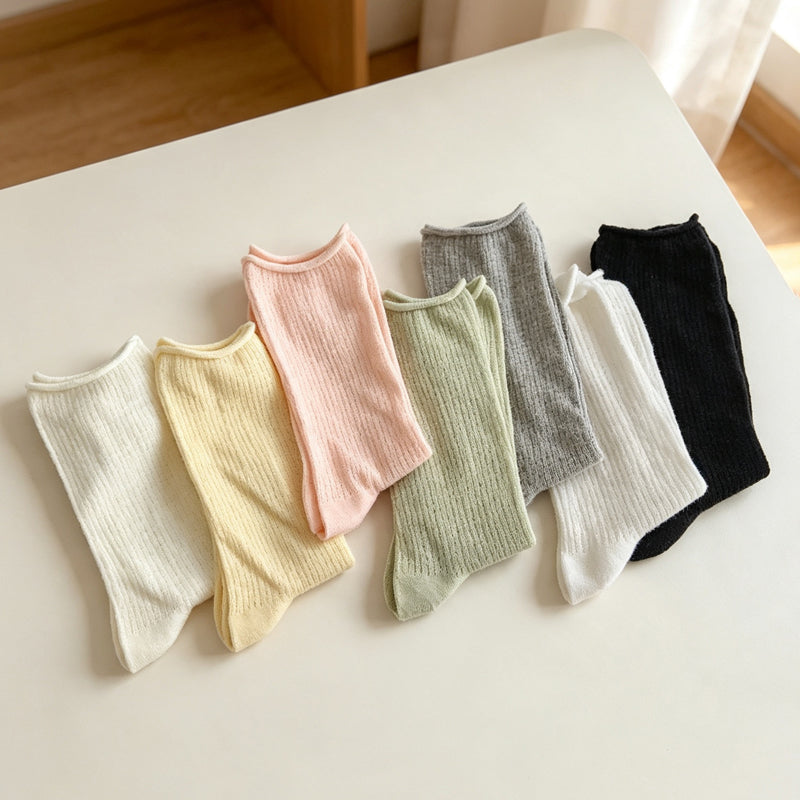 CloudNook Breathable Cotton Pointelle Solid Mid-Calf Crew Socks