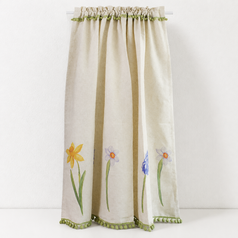 CouldNook Floral Cafe Curtain Panel - Embroidered Bloom Border