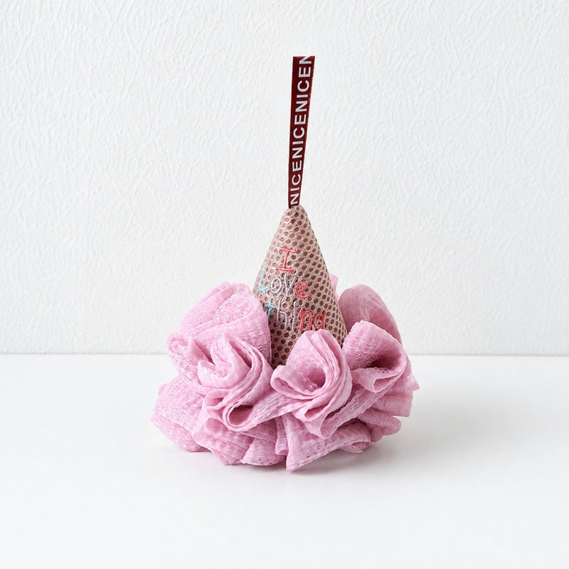 CouldNook Ice Cream Bath Pouf - Mesh Rosette and Hanging Loop