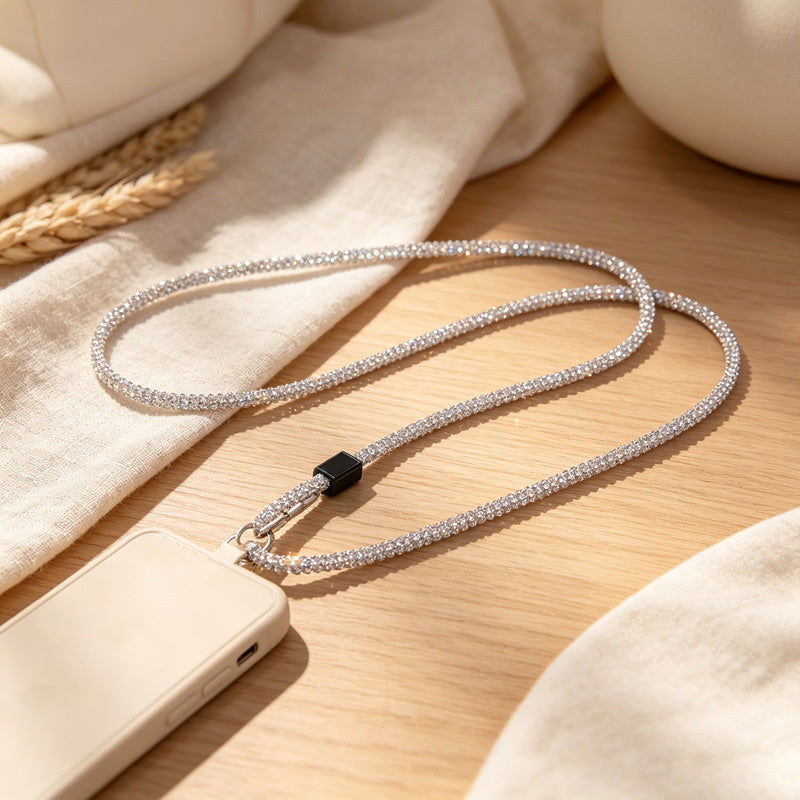 CouldNook Rhinestones Set Neck Phone Lanyard with Slender Stone-Set Line