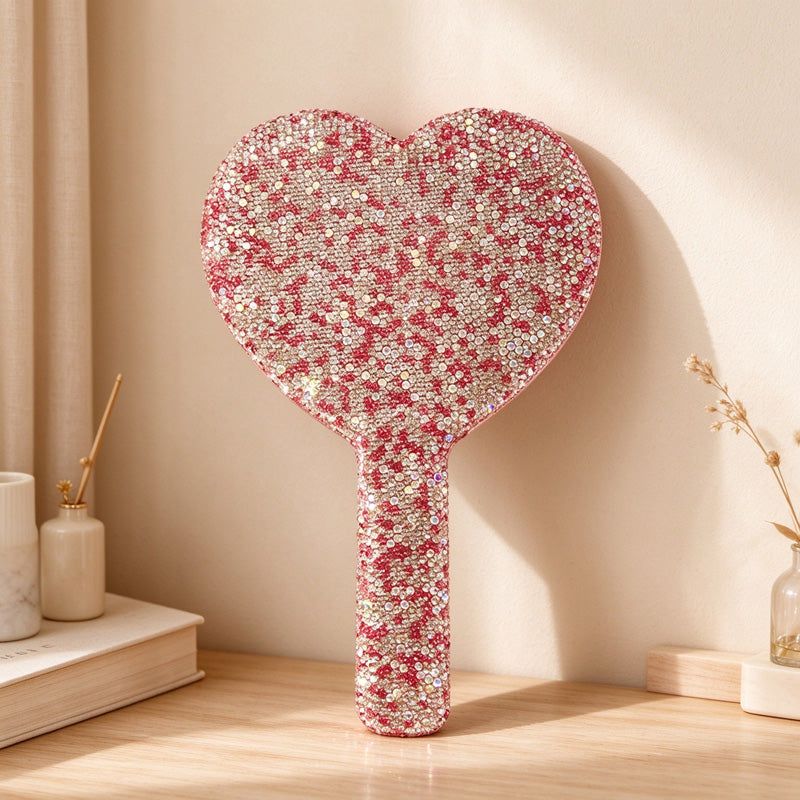 Rhinestone Hand Mirror in Round Heart and Square Designs