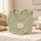 Bear Embroidered Baby Bib with Waffle Texture