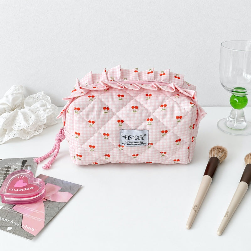 CouldNook Cherry Gingham Makeup Pouch - Ruffled Zipper Edge