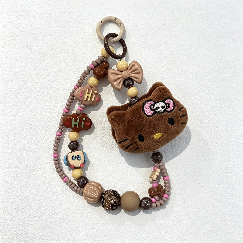 CloudNook Beaded Phone Wrist Strap-Plush Cartoon Cat Pendant