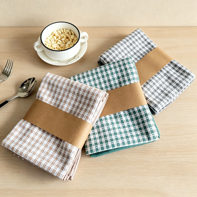 CouldNook Three Piece Cotton Kitchen Towel Set - Check and Waffle
