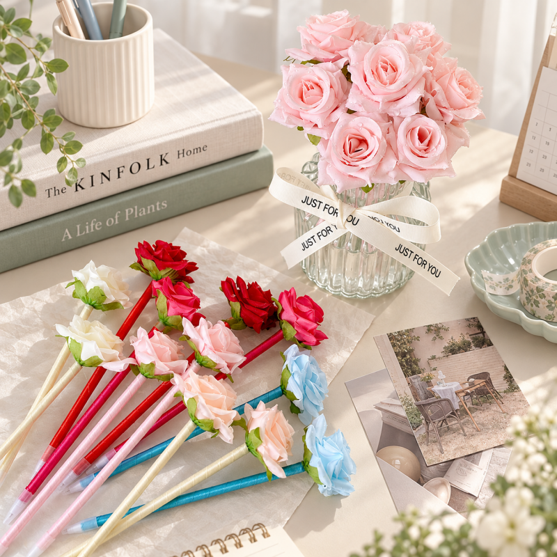 CouldNook Rose Gel Pen - Layered Flower Top and Slender Stem