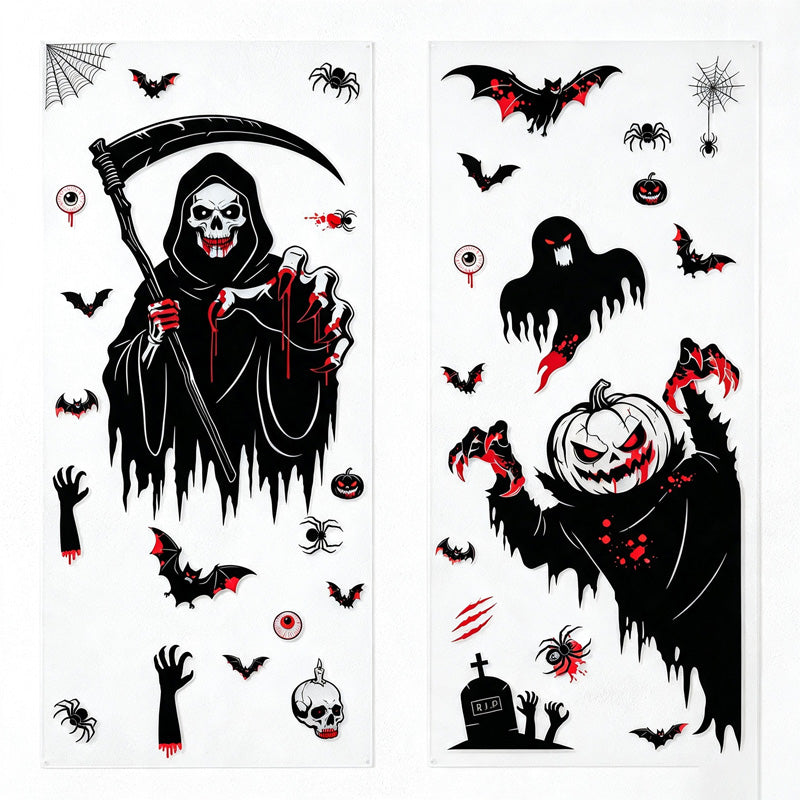 CouldNook Halloween Spooky Static Window Clings‑Reaper Skeleton Ghost Pumpkin Decor