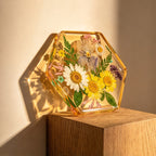 CouldNook Hexagonal Floral Coaster - Clear Body and Pressed Flower Arrangement