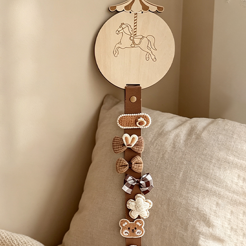 CouldNook Wooden Hair Clip Organizer - Hanging Storage Strap