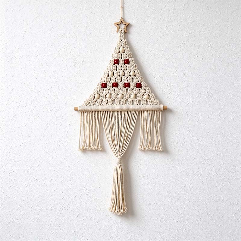 CouldNook Macrame Tree Wall Hanging - Beaded Triangle and Long Center Tassel