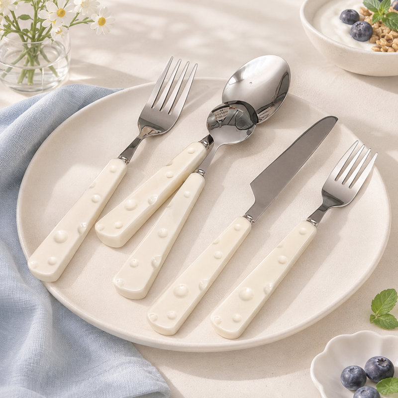 Cheese-Pattern Flatware - Ceramic Handles and Polished Heads