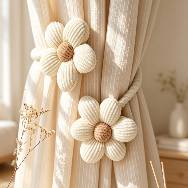Flower Curtain Tieback with Flexible Wrapped Stem