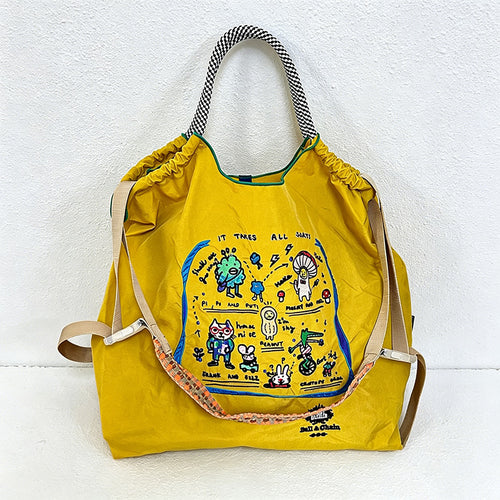 CouldNook Cartoon Character Collage Embroidery Shopping Bag - Everyday Market Accent