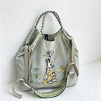 CouldNook Medal Rabbit Floral Embroidered Tote Bag - Everyday Market Accent
