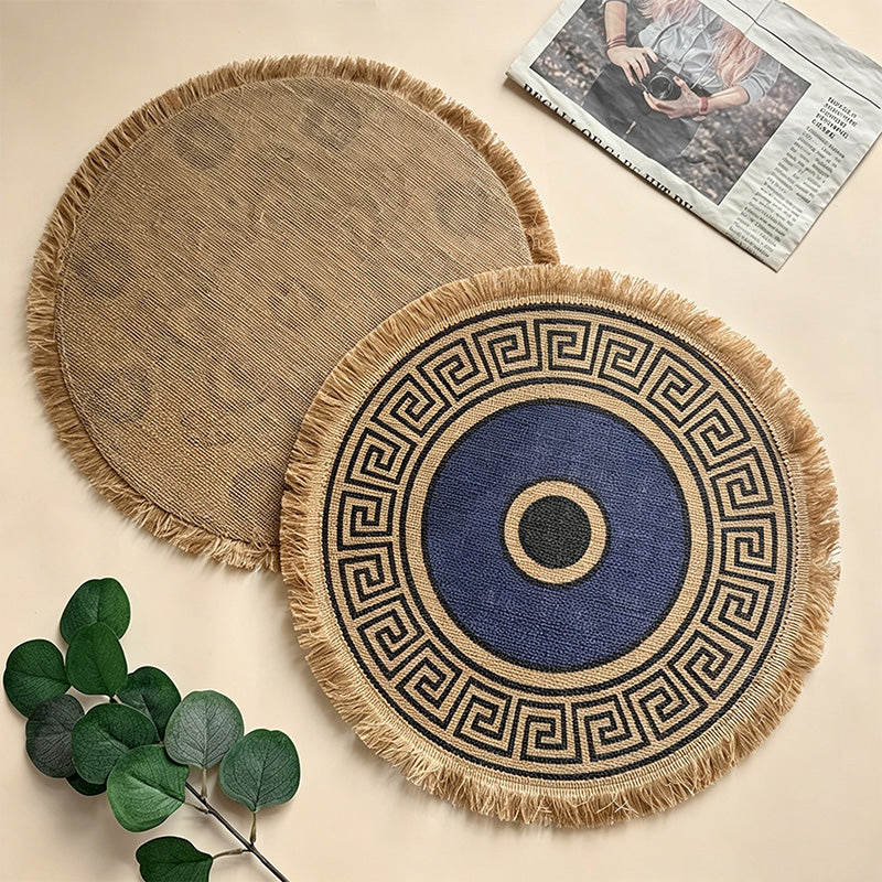CouldNook Printed Jute Tassel Mat - Aesthetic Bohemian Round Placemat