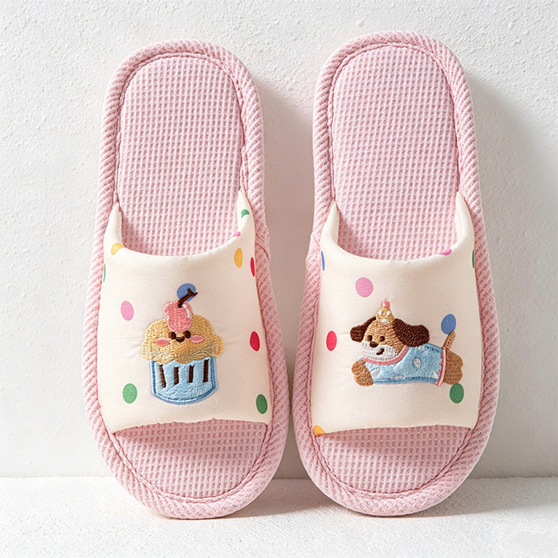 CouldNook Soft Animal Applique Open Toe House Slippers - Warm Home Accent