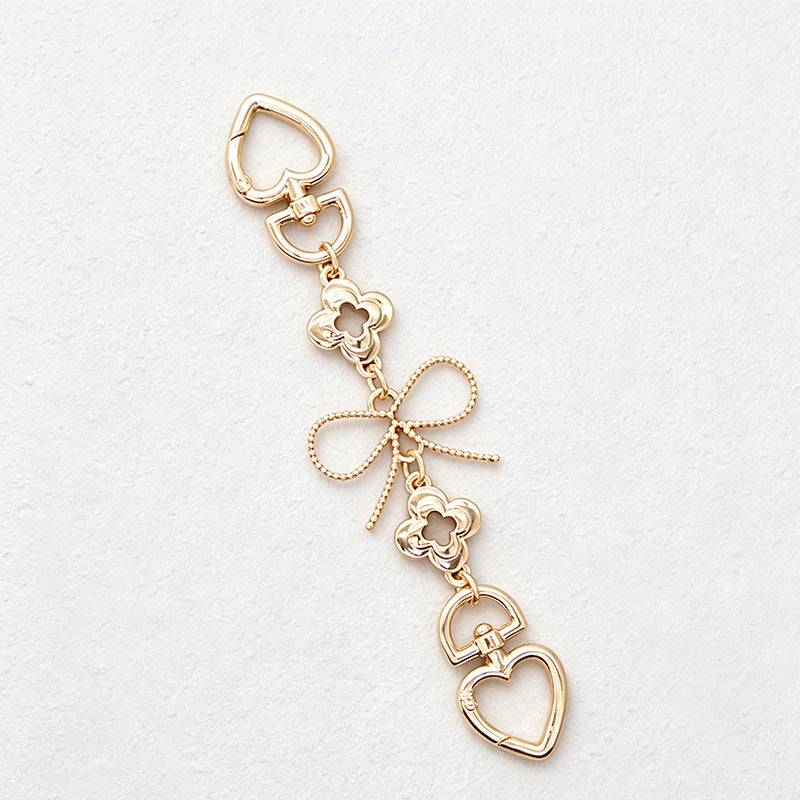 CouldNook Linked Floral Bag Charm Chain - Heart Accent
