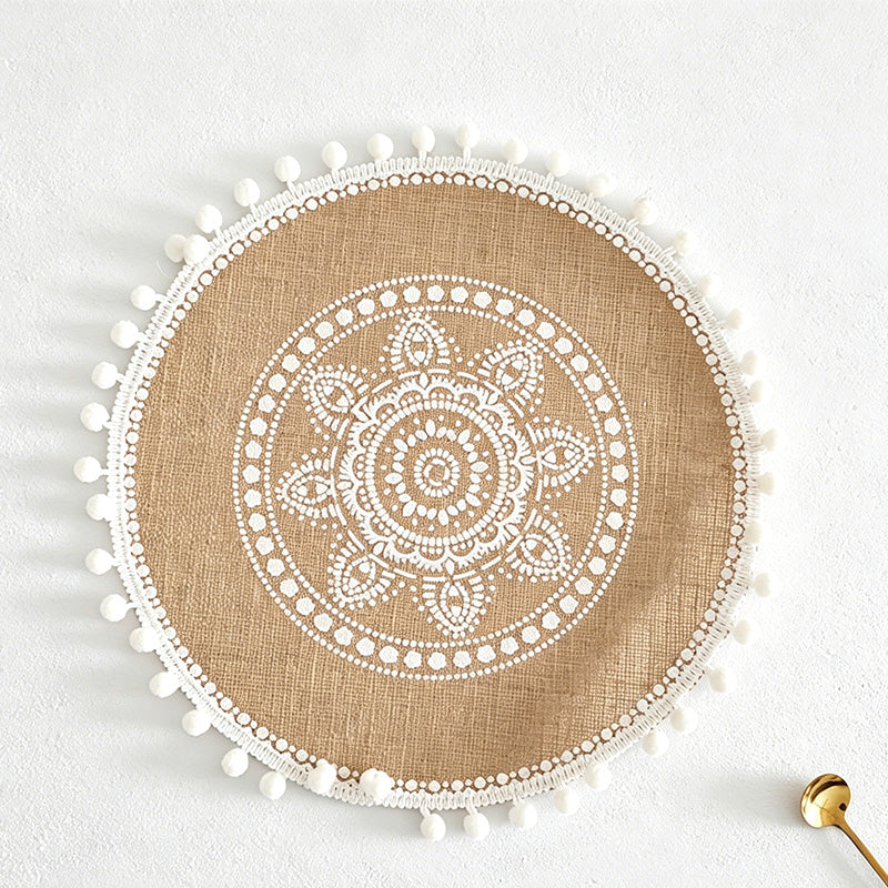 CouldNook Jute Ball Edge Woven Placemat - Aesthetic Rustic Table Mat