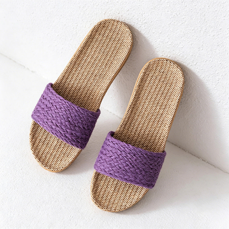 CouldNook Flax-Look Cross Strap Slide Slippers - Soft Home Accent
