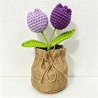 CouldNook Crochet Flower Mini Potted Ornament - Tabletop Rustic Fake Flower Decor