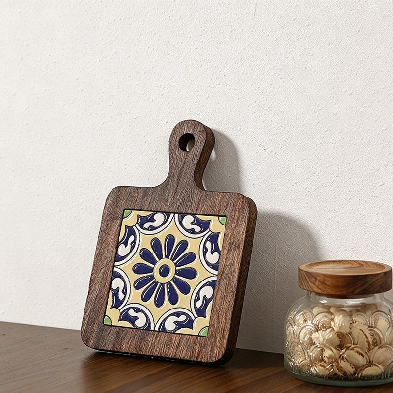 CouldNook Vintage Tile Wooden Trivet - Heat Resistant Kitchen Pot Holder