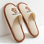 CouldNook Linen-Look Animal Pattern Open Toe Slippers - Everyday Indoor Accent