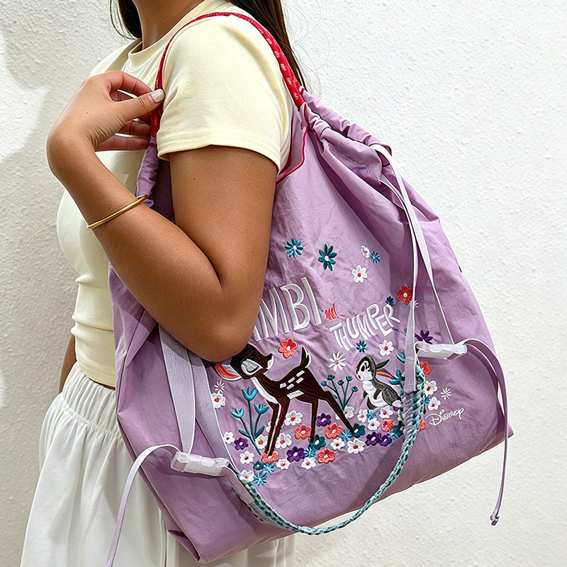 CouldNook Bambi Deer & Bunny Floral Embroidery Shopping Bag - Everyday Market Accent