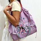 CouldNook Bambi Deer & Bunny Floral Embroidery Shopping Bag - Everyday Market Accent