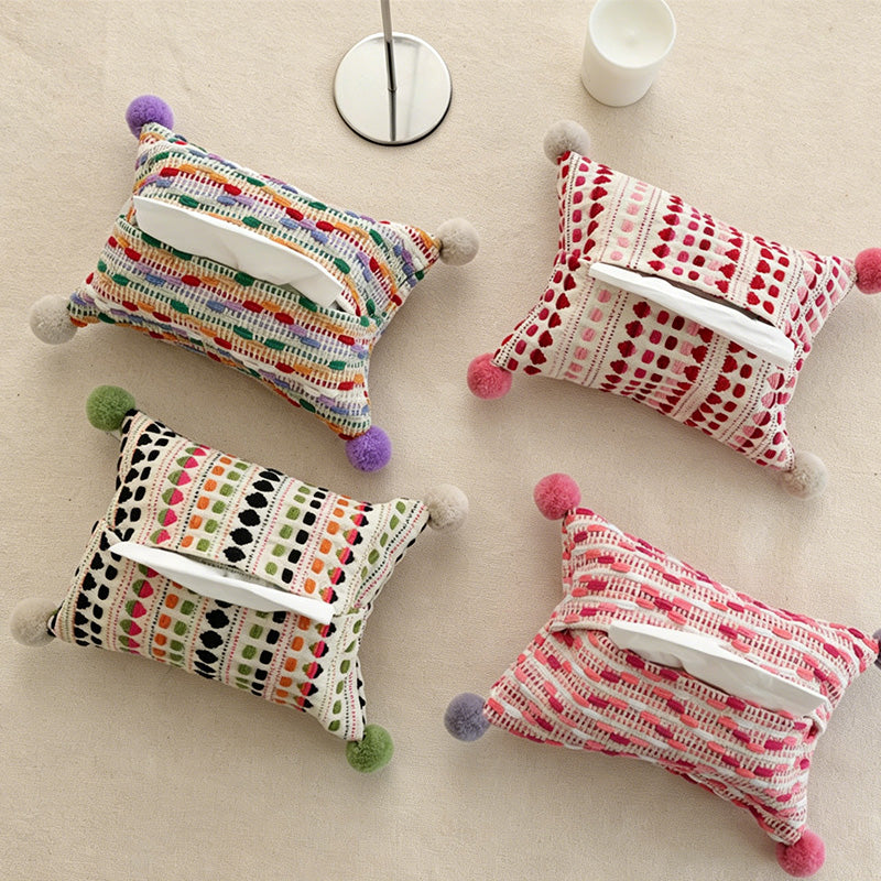 CouldNook Woven-Look Tissue Box Cover - Pom Corner Holder