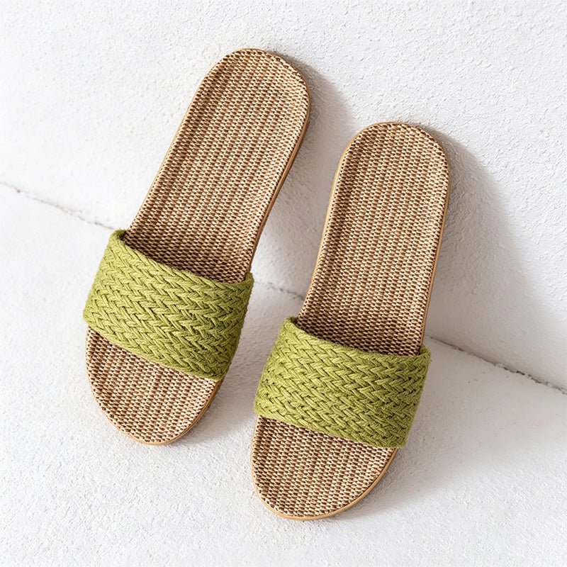 CouldNook Flax-Look Cross Strap Slide Slippers - Soft Home Accent