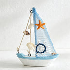CouldNook Mediterranean Wooden Sailboat Model - Blue White Coastal Tabletop Decor