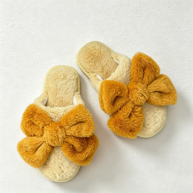 CouldNook Bunny Ear Bow Open Toe Slippers - Soft Bedroom Accent