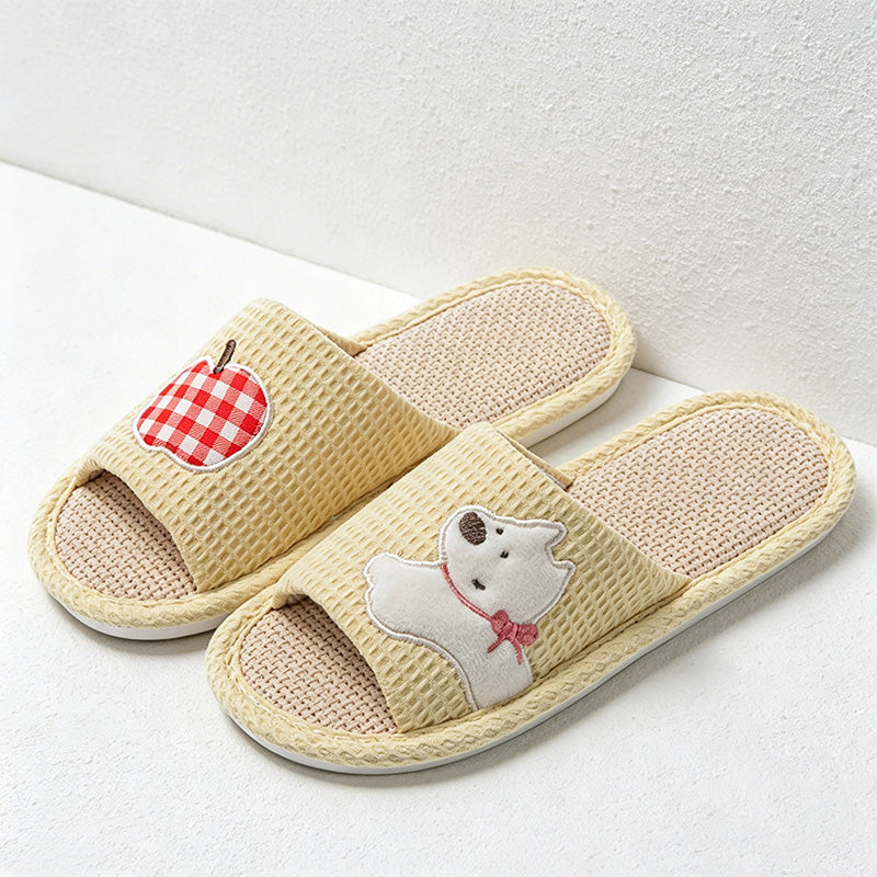 CouldNook Linen-Look Animal Pattern Open Toe Slippers - Everyday Indoor Accent