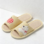 CouldNook Linen-Look Animal Pattern Open Toe Slippers - Everyday Indoor Accent