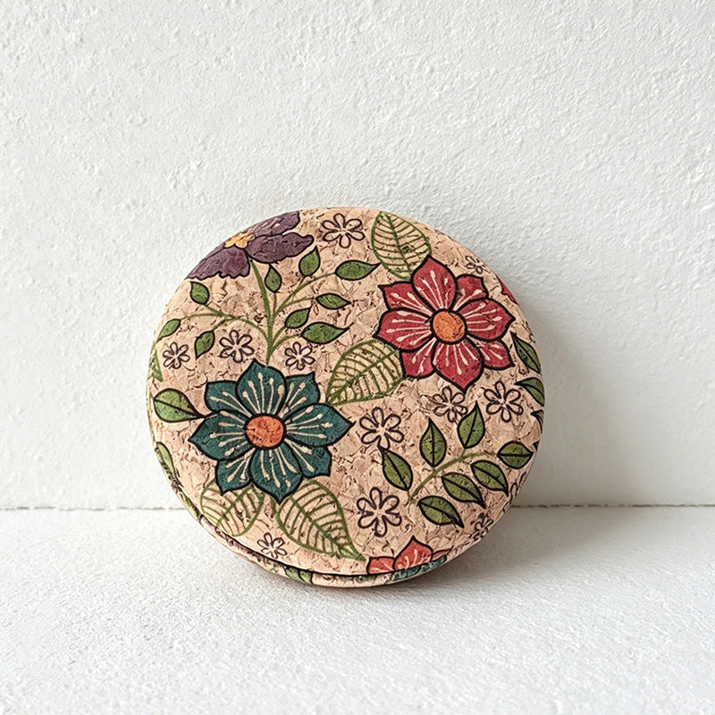 CouldNook Retro Cork Floral Round Double-Sided Pocket Mirror